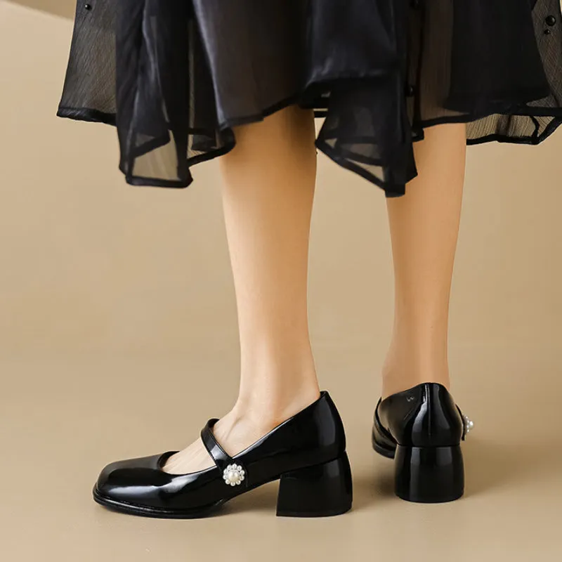 Women's Thick Soled Mary Jane Shoes French Retro Thick Heel Shoes