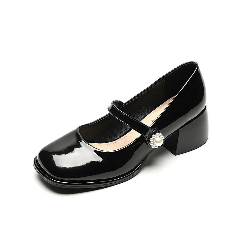 Women's Thick Soled Mary Jane Shoes French Retro Thick Heel Shoes