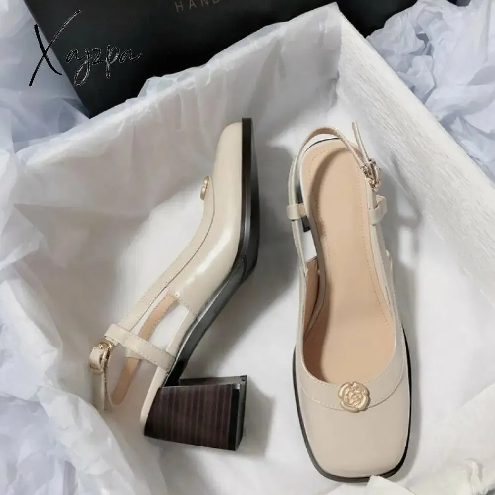 Xajzpa - New Summer Women Sandals Temperament Thick High Heel Mary Jane Females Sandals Fashion Cozy Cute Retro Breathable Daily Shoes