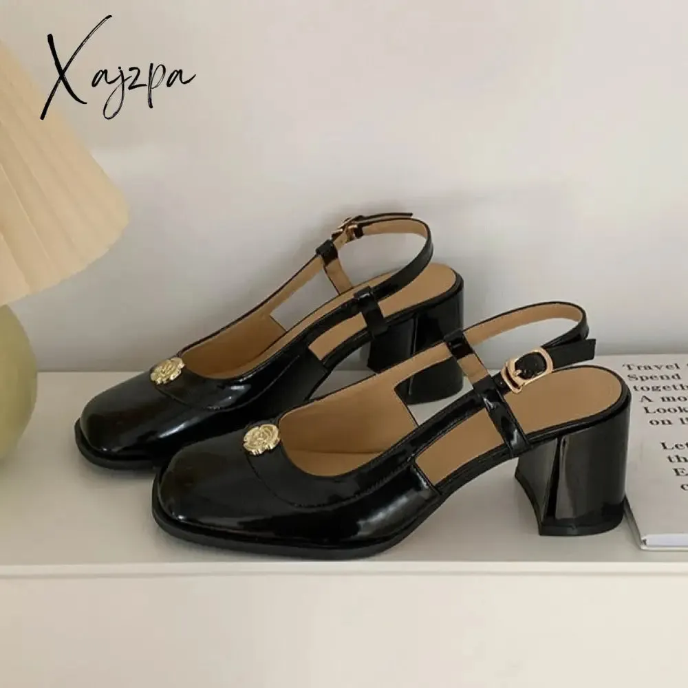 Xajzpa - New Summer Women Sandals Temperament Thick High Heel Mary Jane Females Sandals Fashion Cozy Cute Retro Breathable Daily Shoes