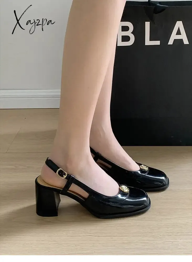 Xajzpa - New Summer Women Sandals Temperament Thick High Heel Mary Jane Females Sandals Fashion Cozy Cute Retro Breathable Daily Shoes