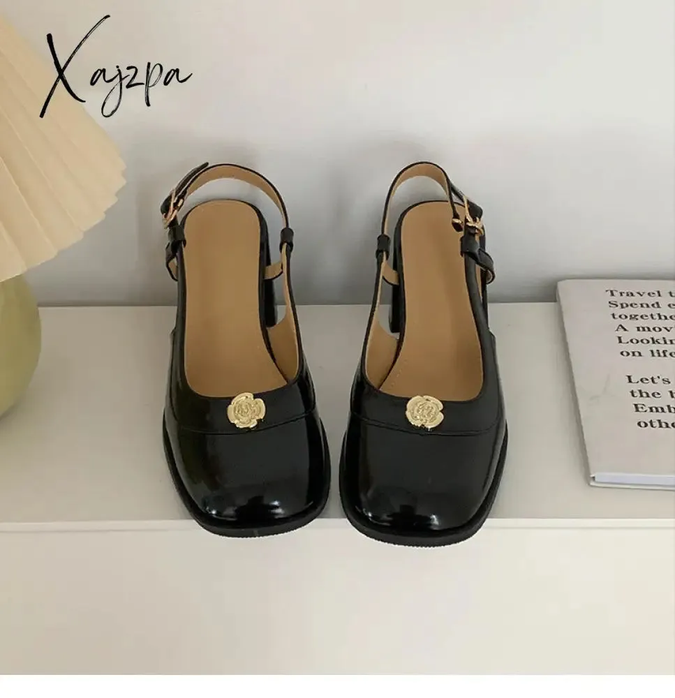 Xajzpa - New Summer Women Sandals Temperament Thick High Heel Mary Jane Females Sandals Fashion Cozy Cute Retro Breathable Daily Shoes