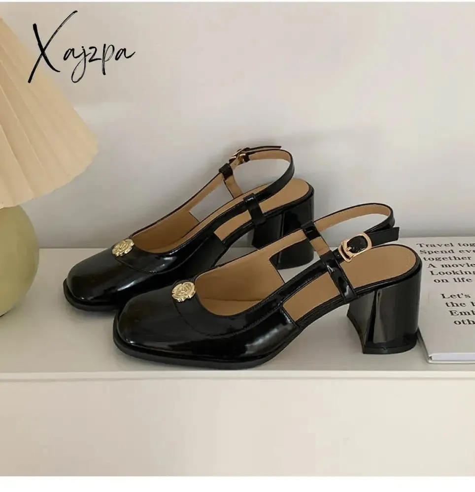 Xajzpa - New Summer Women Sandals Temperament Thick High Heel Mary Jane Females Sandals Fashion Cozy Cute Retro Breathable Daily Shoes