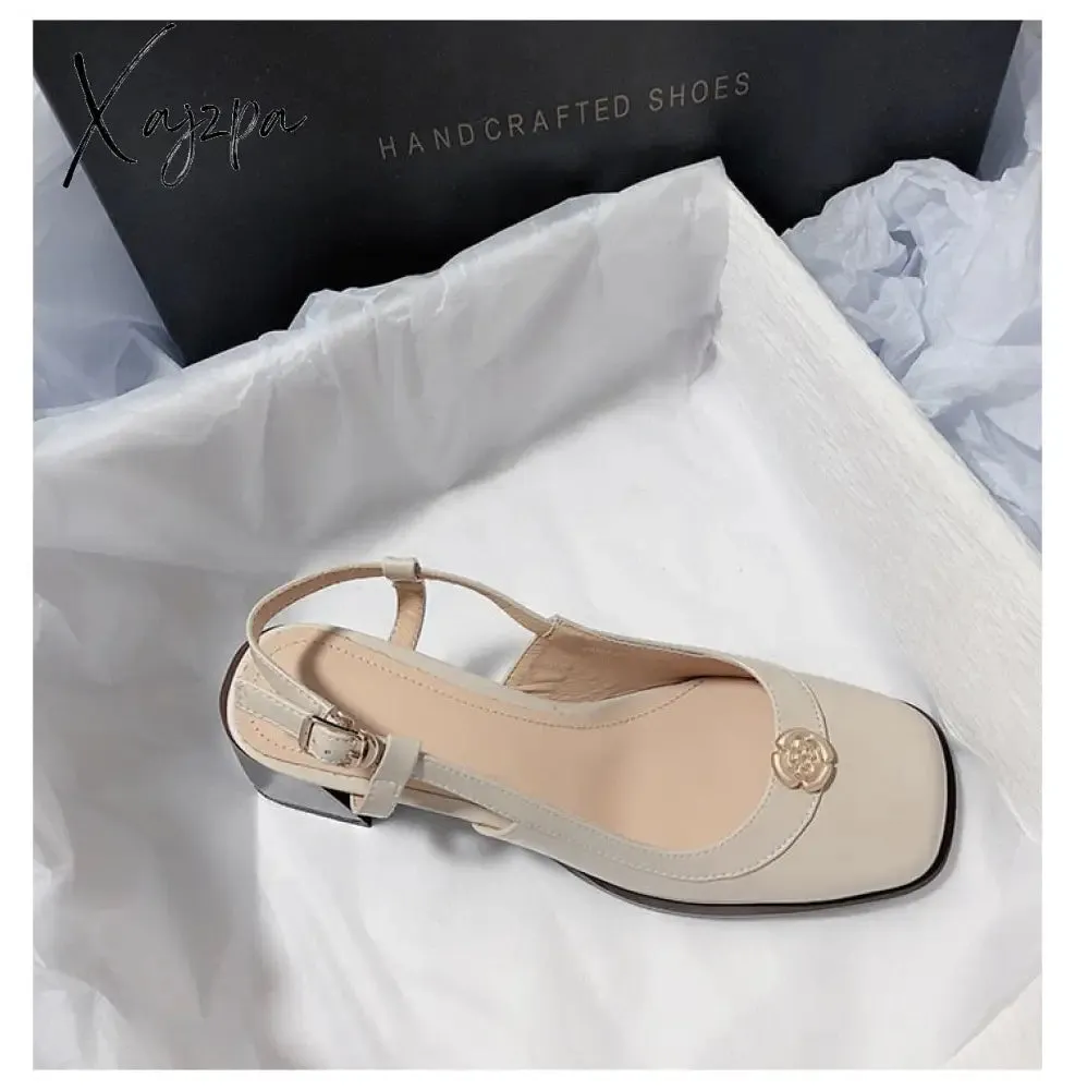 Xajzpa - New Summer Women Sandals Temperament Thick High Heel Mary Jane Females Sandals Fashion Cozy Cute Retro Breathable Daily Shoes