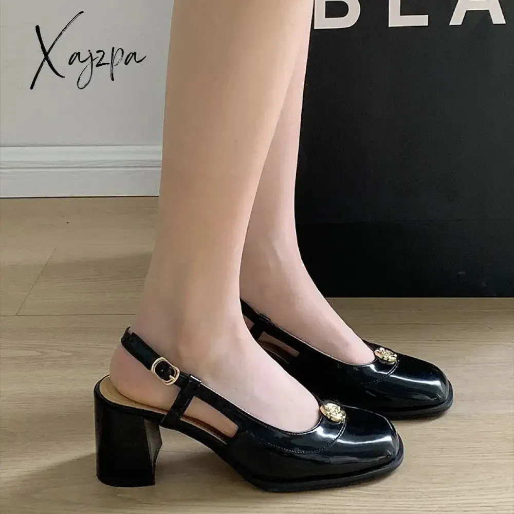 Xajzpa - New Summer Women Sandals Temperament Thick High Heel Mary Jane Females Sandals Fashion Cozy Cute Retro Breathable Daily Shoes
