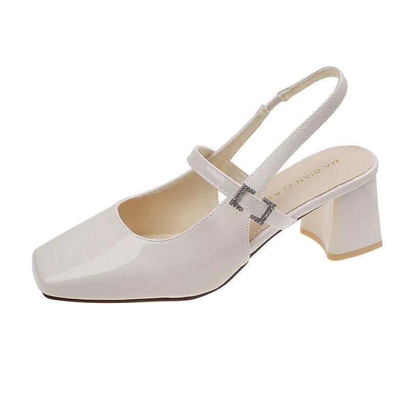 xiangtuibao Women's Chunky Heel High Heels Women's Fashion Shoes  Summer New Sandals Female Temperament Back Empty Square Toe Mary Jane Shoes