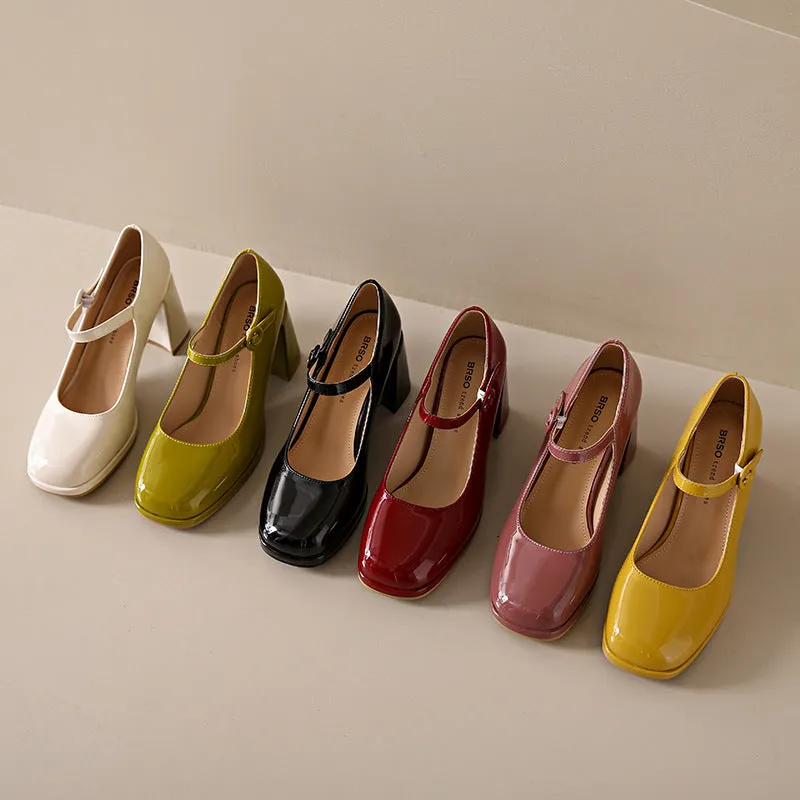 xiangtuibao Women's High Heels Mary Jane Shoes  Summer New Simple Temperament Candy Color Thick Heel Ankle-Strap Pumps Women