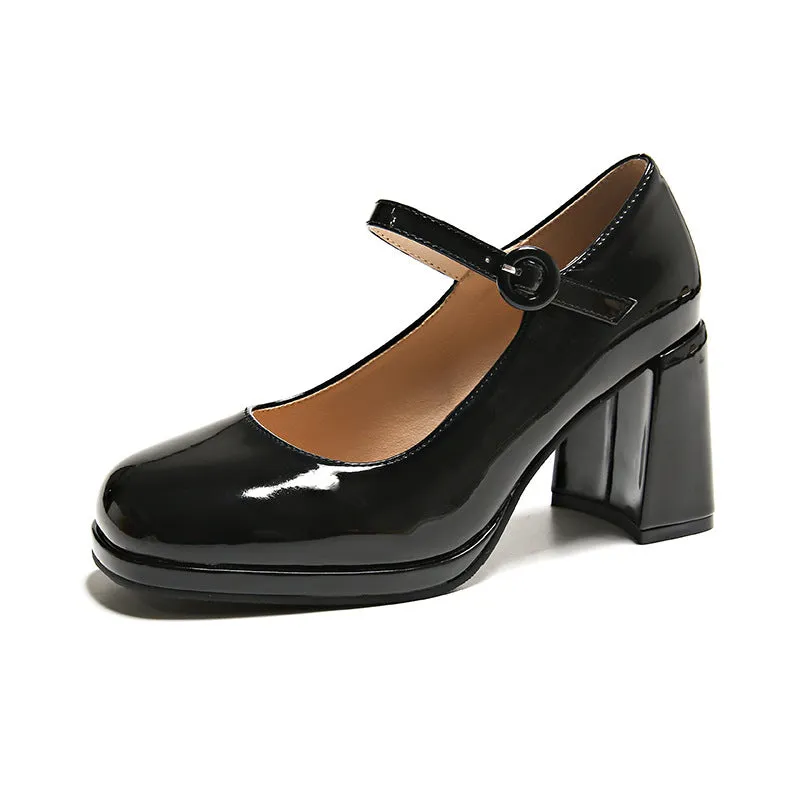 xiangtuibao Women's High Heels Mary Jane Shoes  Summer New Simple Temperament Candy Color Thick Heel Ankle-Strap Pumps Women