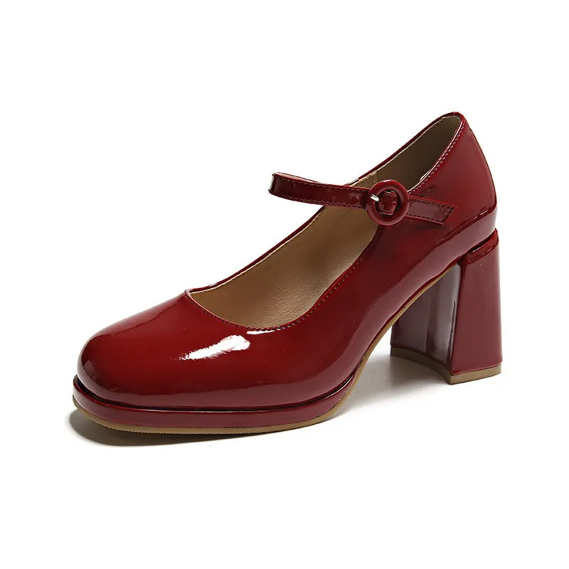 xiangtuibao Women's High Heels Mary Jane Shoes  Summer New Simple Temperament Candy Color Thick Heel Ankle-Strap Pumps Women