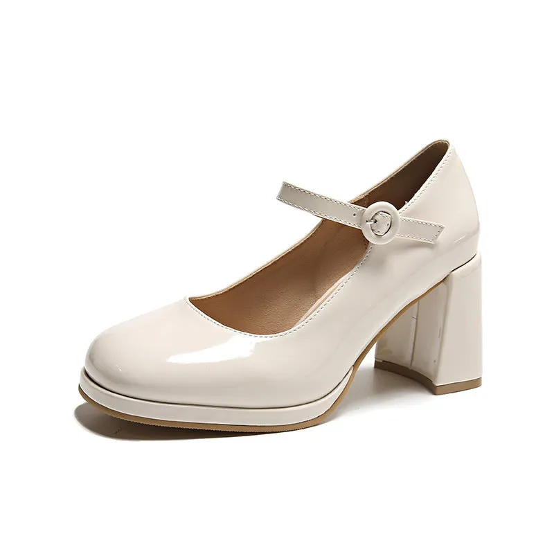 xiangtuibao Women's High Heels Mary Jane Shoes  Summer New Simple Temperament Candy Color Thick Heel Ankle-Strap Pumps Women