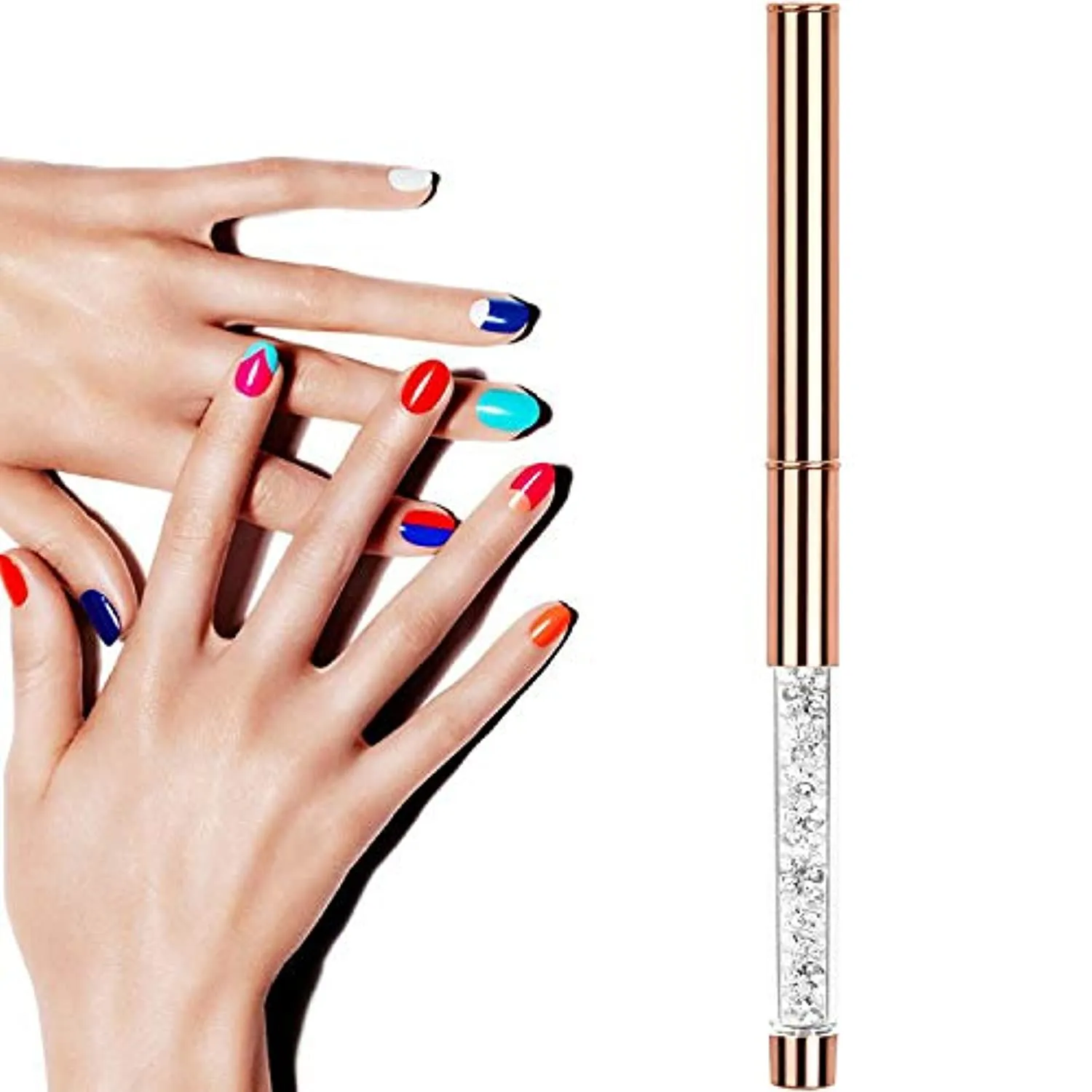 YCYAN 1Pcs Oval UV Gel Nail Brush Rhinestone Handle Professional Nail Art Tools Size 8 Rose Gold