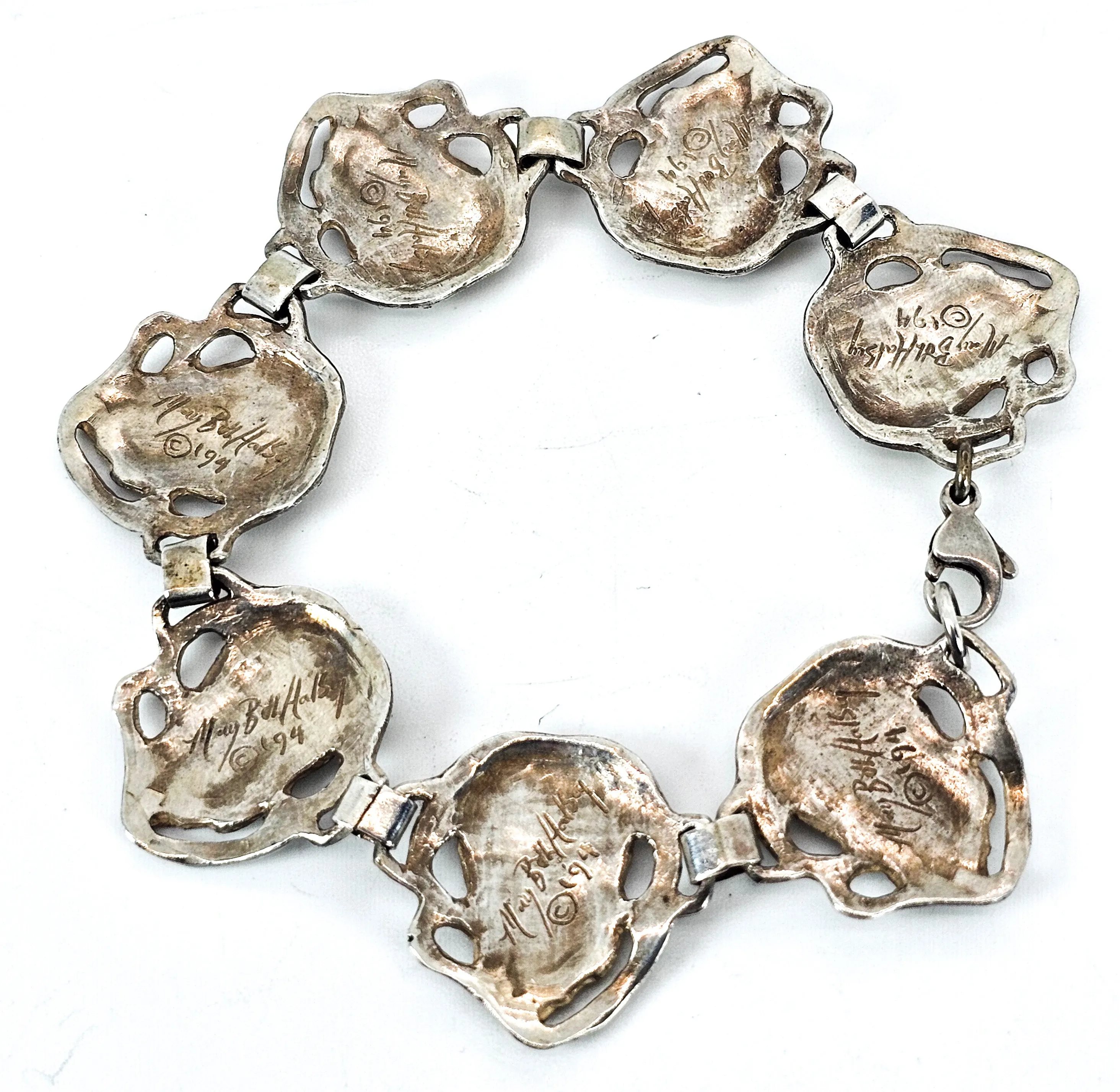 Yorkshire Terrier "Yorkie" 7 panel vintage sterling silver bracelet Mary Beth Halsey 1994