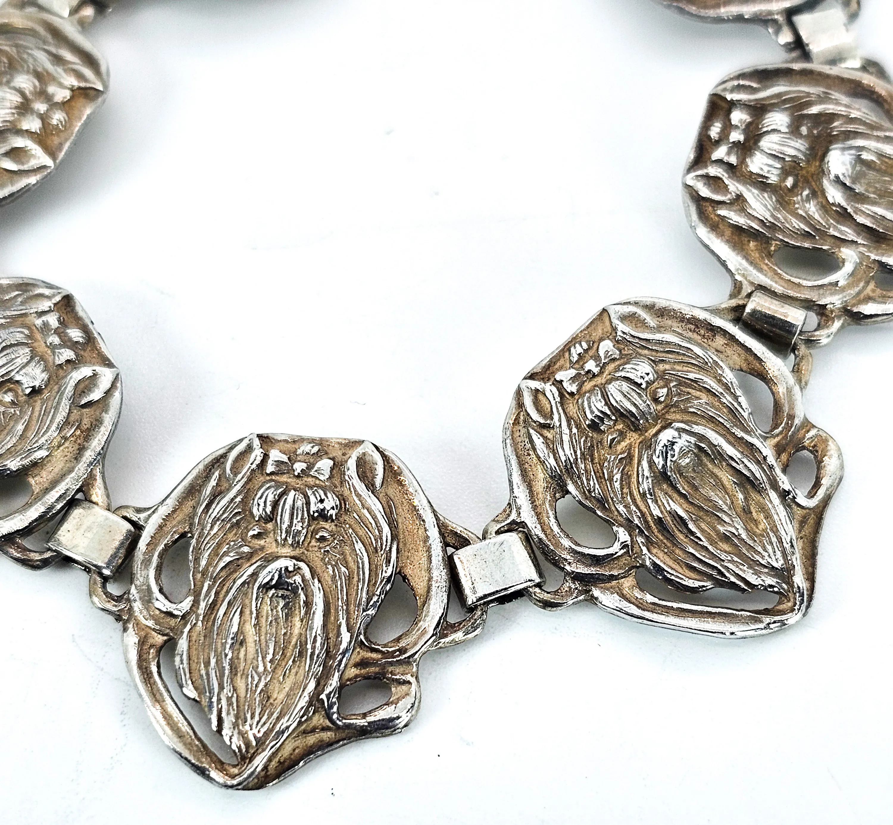 Yorkshire Terrier "Yorkie" 7 panel vintage sterling silver bracelet Mary Beth Halsey 1994